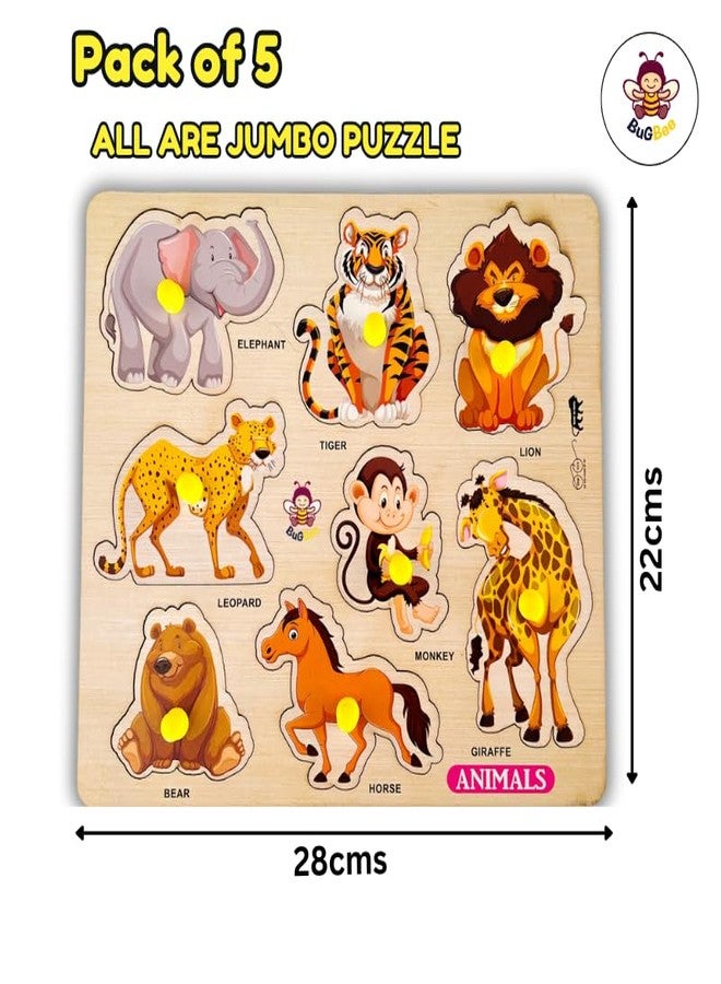 BuGBee peg Board for Kids | Montessori Toys for 2+ Year Old | Wooden Puzzle for Kids 3+ Years | Animal, Fruits, Vegetable, Human Body Parts, Vehicles Combo Pack of 5 - Image 2